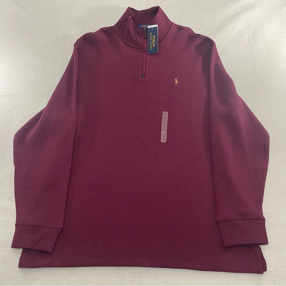 POLO RALPH LAREN Burgundy Double Knit Quarter Zip Sweatshirt Sweater Men XXL